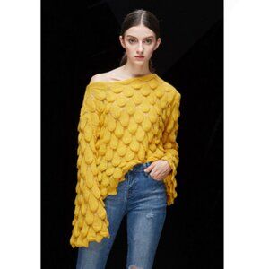 Hers & Mine Off Shoulder 3D Effect Flare Sleeve Loose Fit Sweater Festival Gypsy